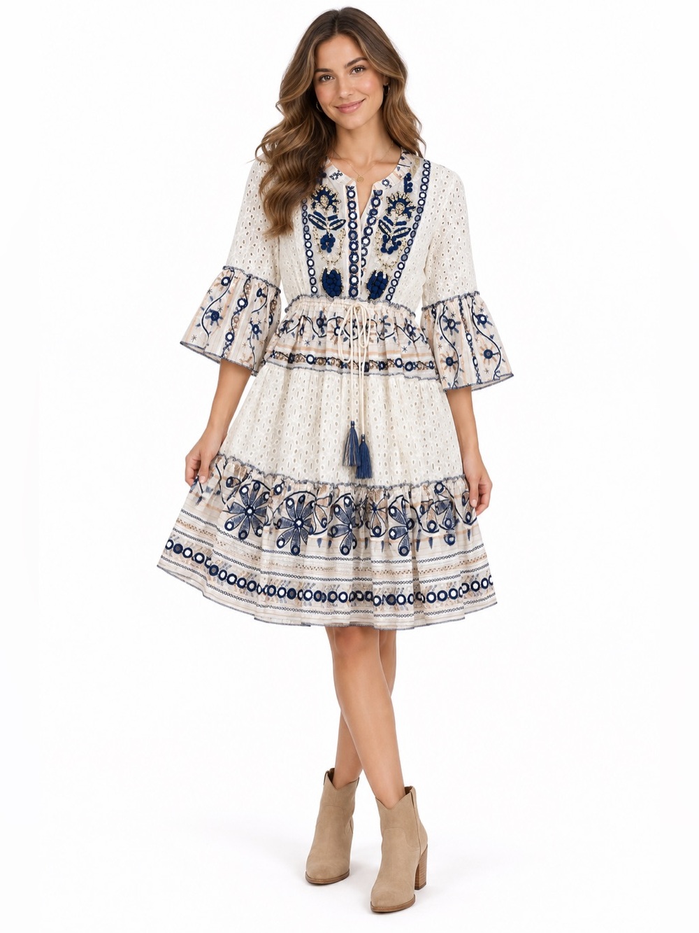 🌺 MYM Moda Embroidered Eyelet Tiered Boho Dress